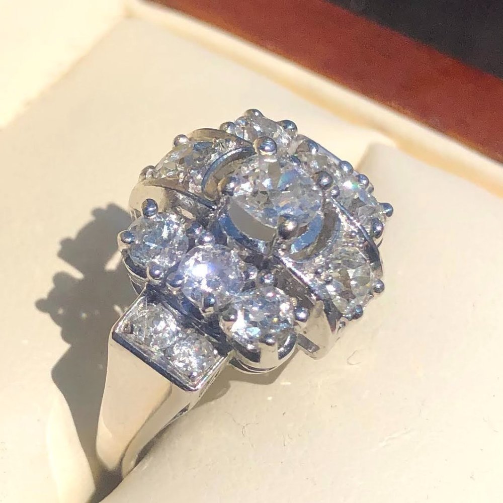 Vintage Edwardian Period 1901 - 1910 Old Mine Cut Platinum Diamond Ring